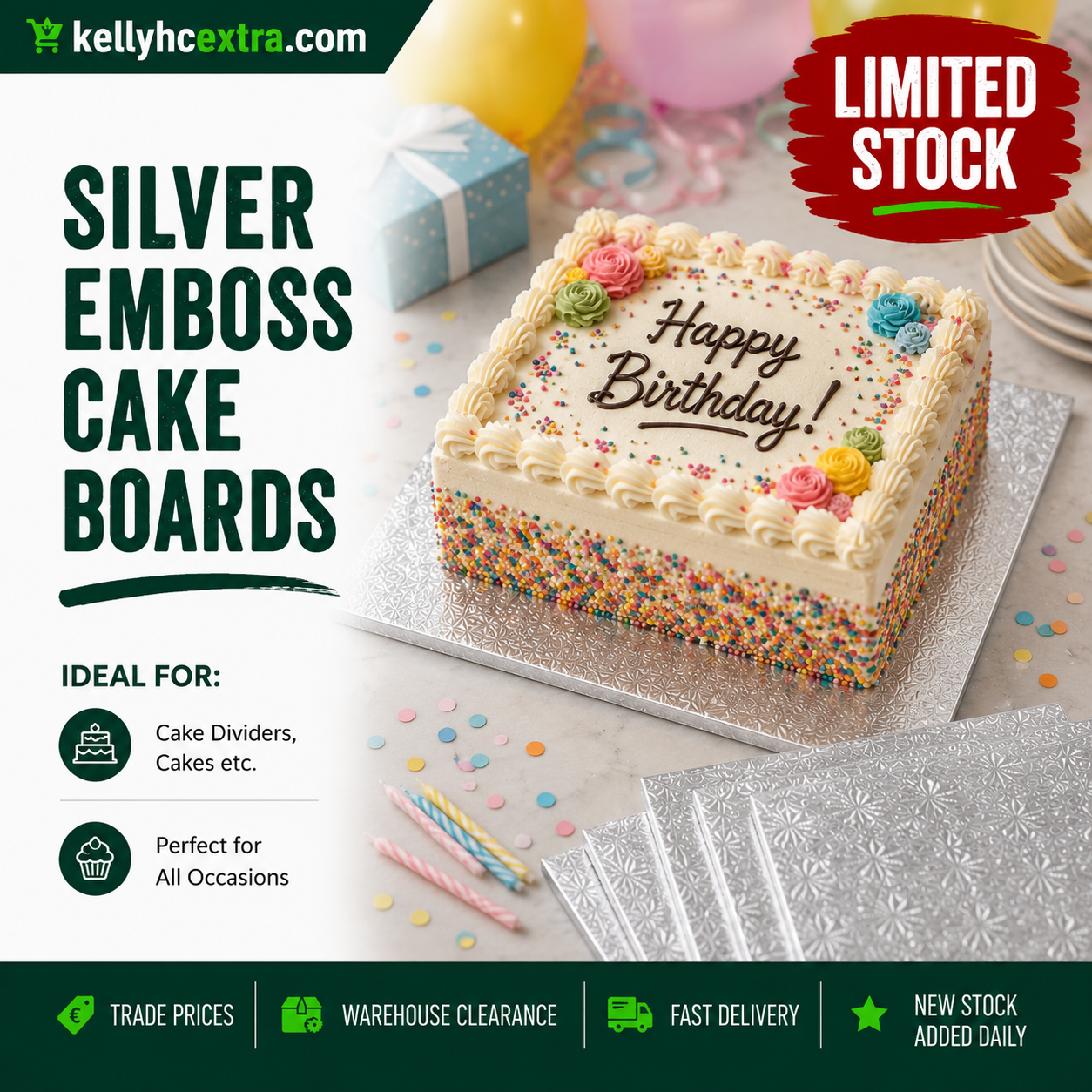 Silver Emboss Cake Boards - Square 12"