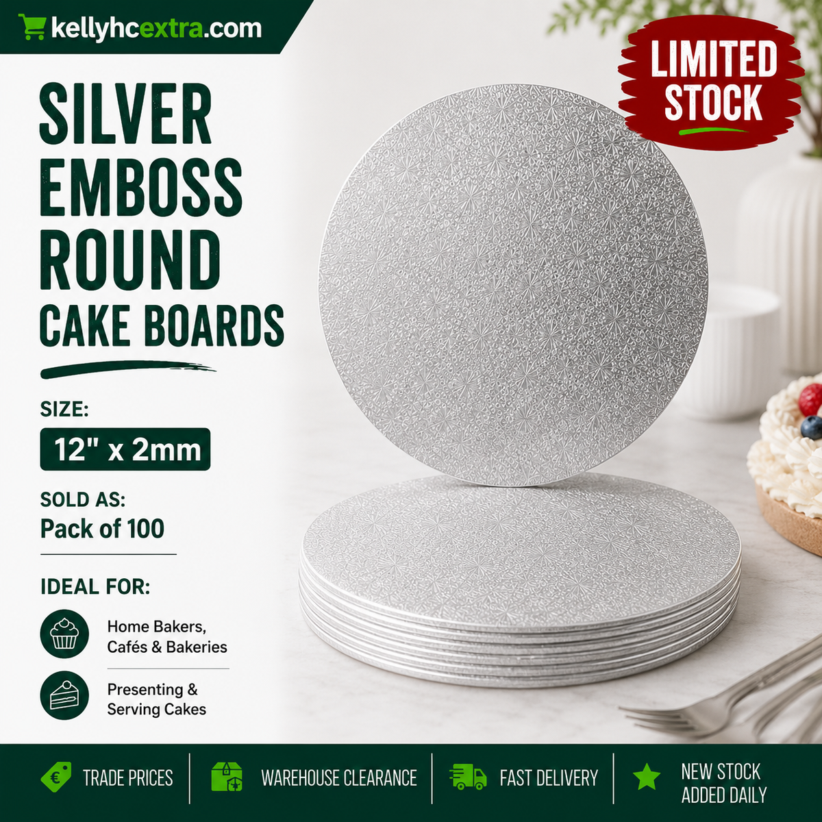 Silver Emboss Cake Boards / Cards - Round 12"