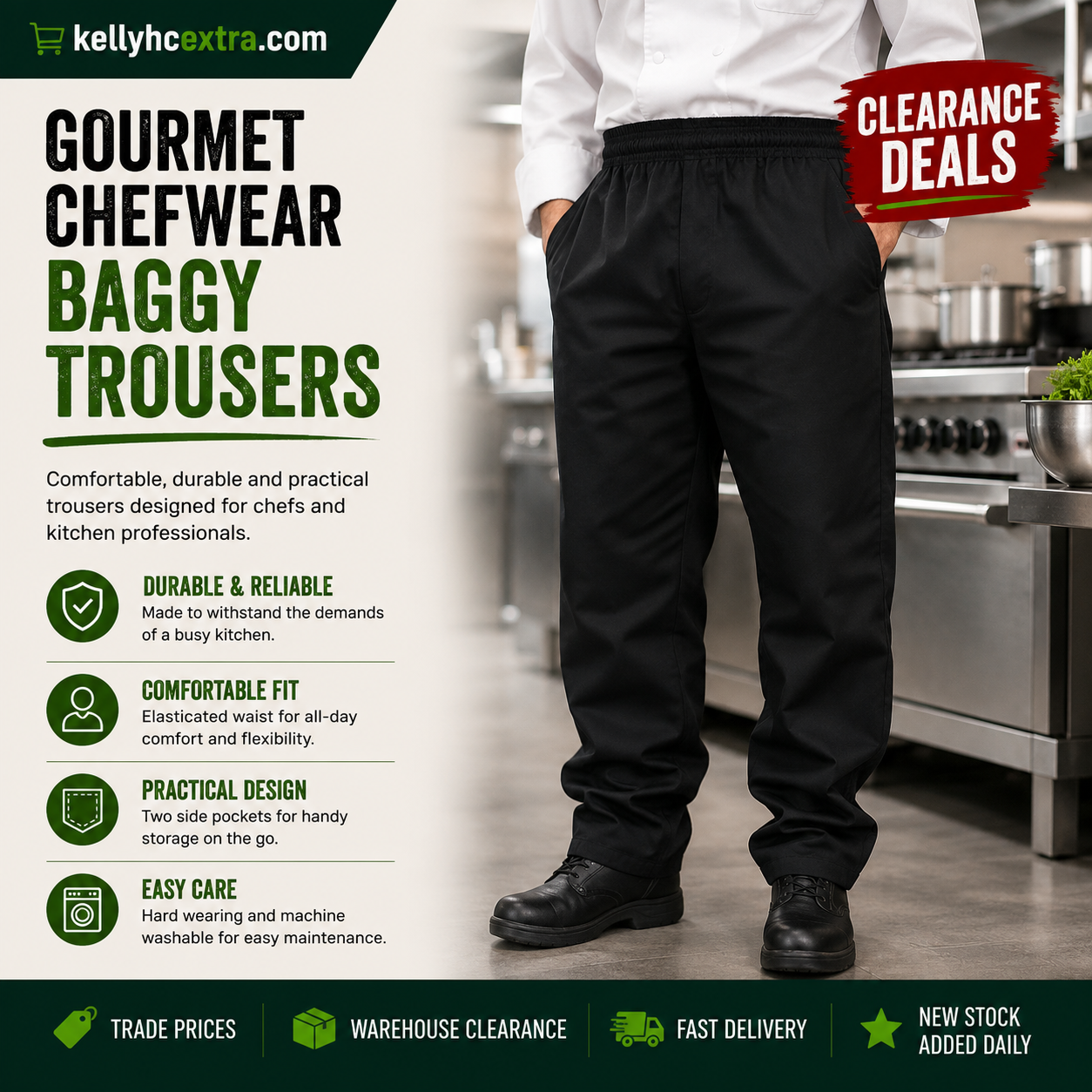 Gourmet Chef Black Baggy Trousers