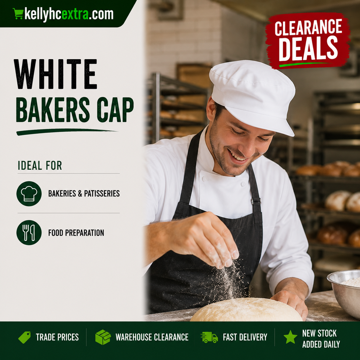 White Bakers Peaked Cap