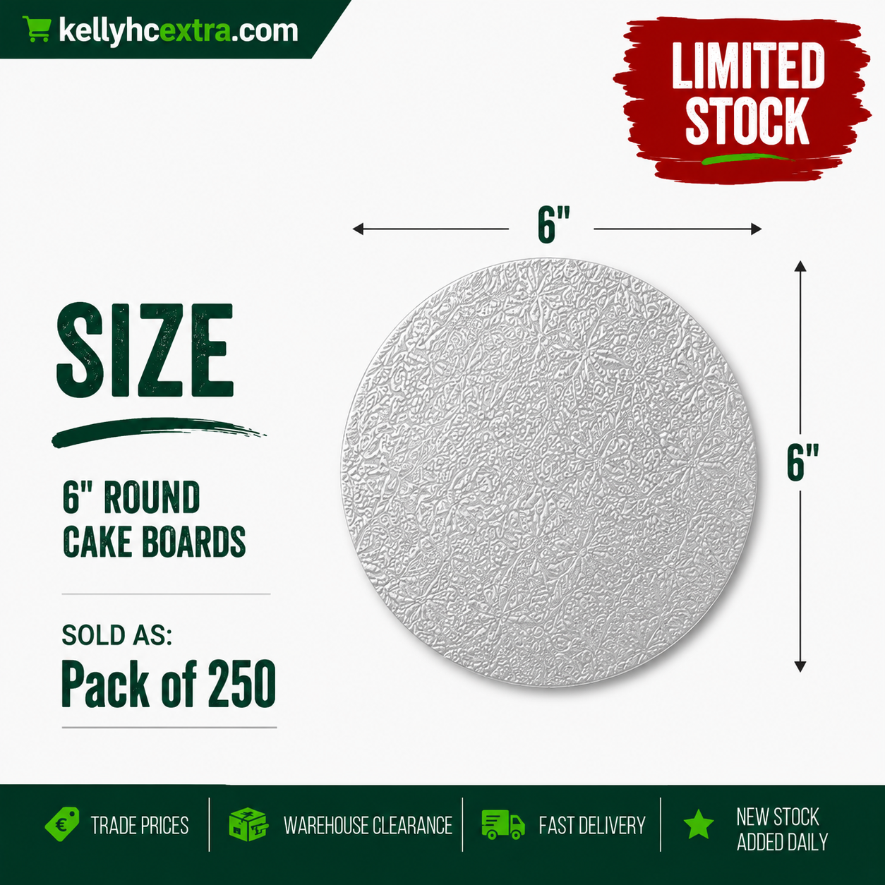 Silver Emboss Cake Boards - Round 6"