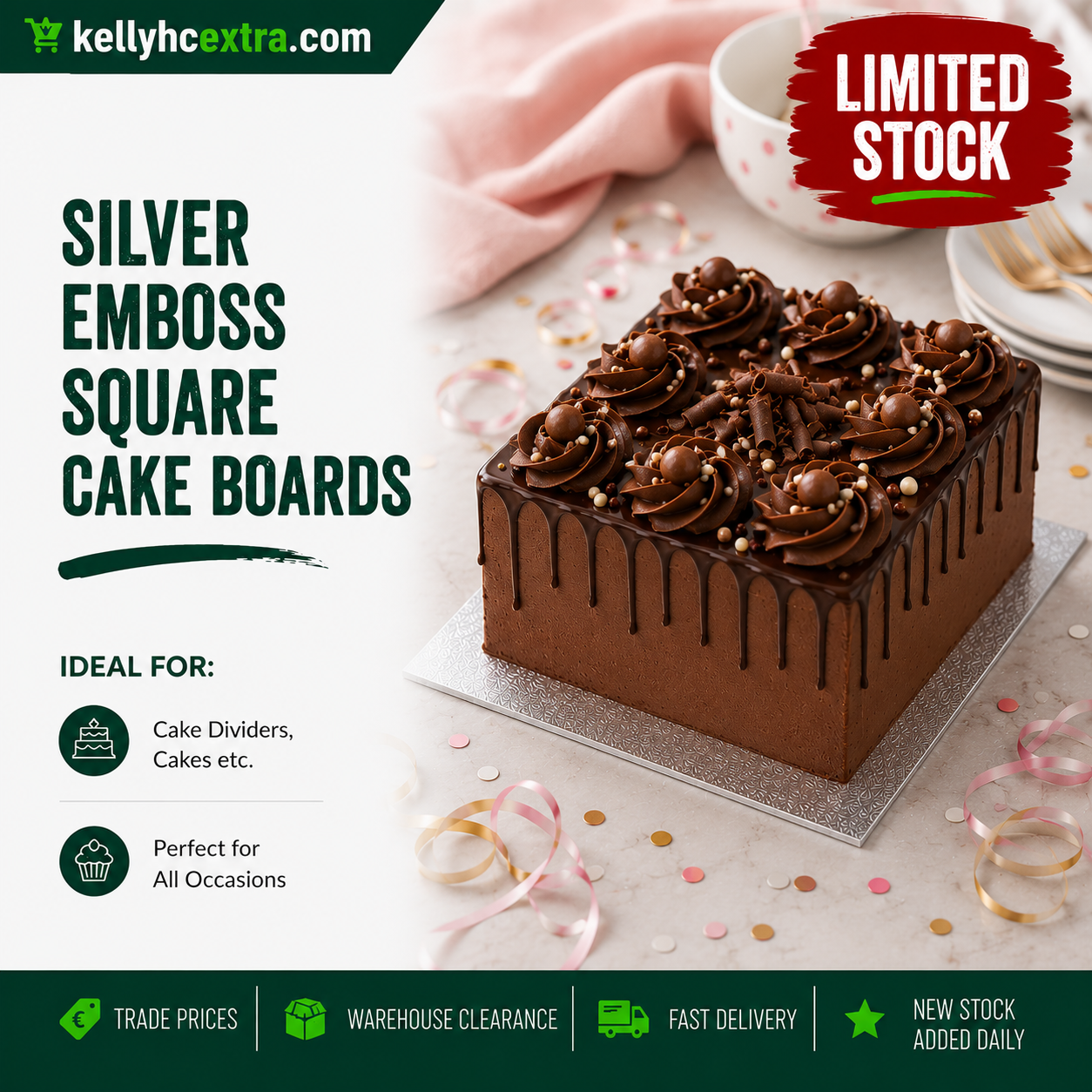 Silver Emboss Cake Boards - Square 14"